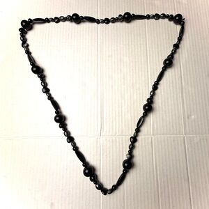 Vintage Black Glass Beaded Necklace Long 45” Various Different Shape Beads 80s